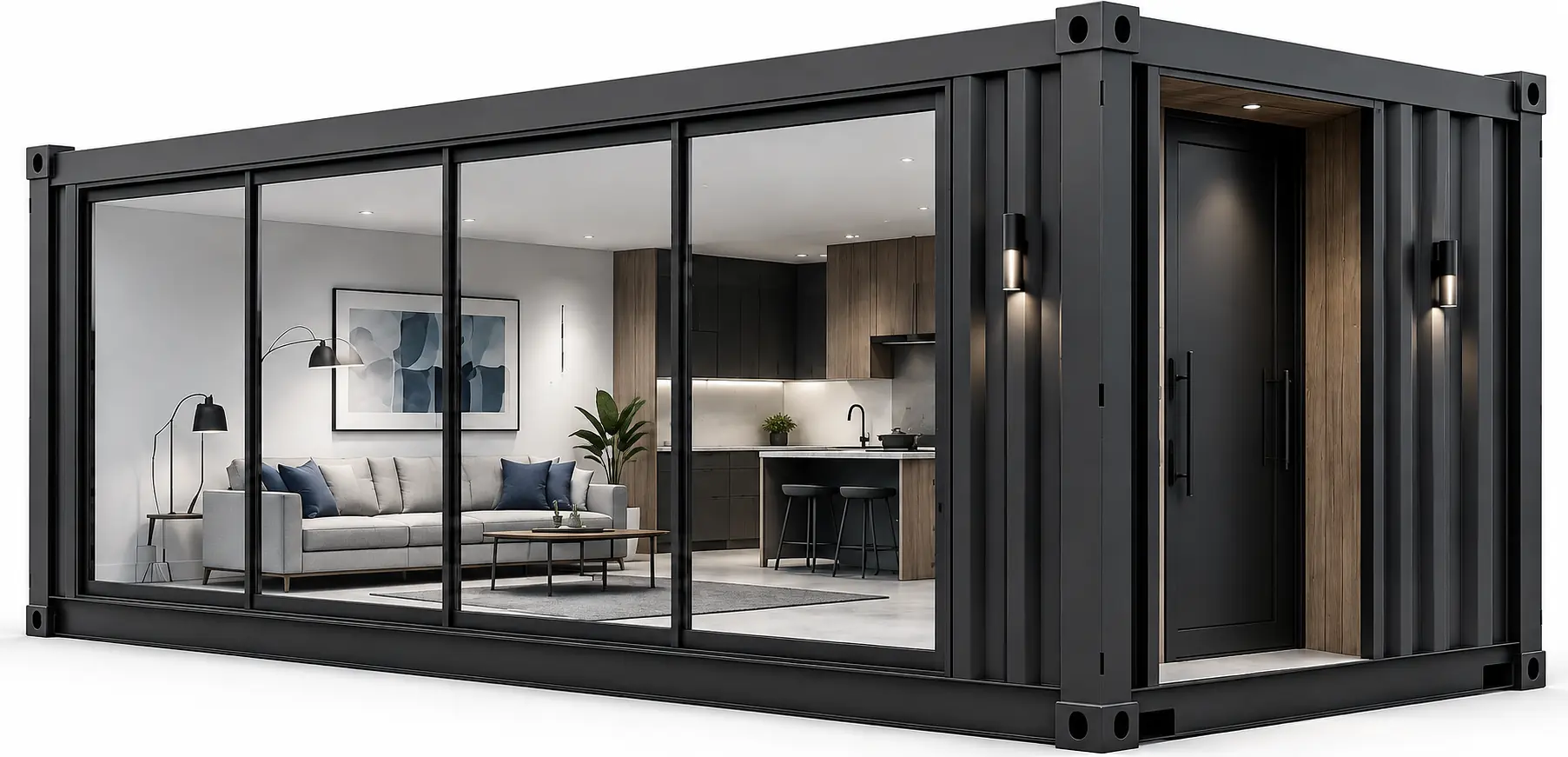Concept rendering of a container home; not a completed customer delivery.